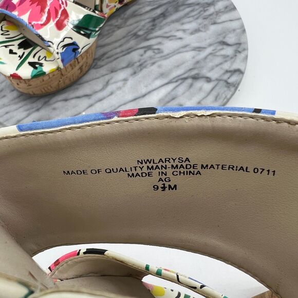Nine West Larysa Platform Wedge Sandal Womens 9.5 M White Multi Floral Slip On - Picture 8 of 10